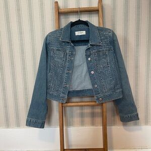 Chico's Platinum Studded Cropped Denim Jacket
